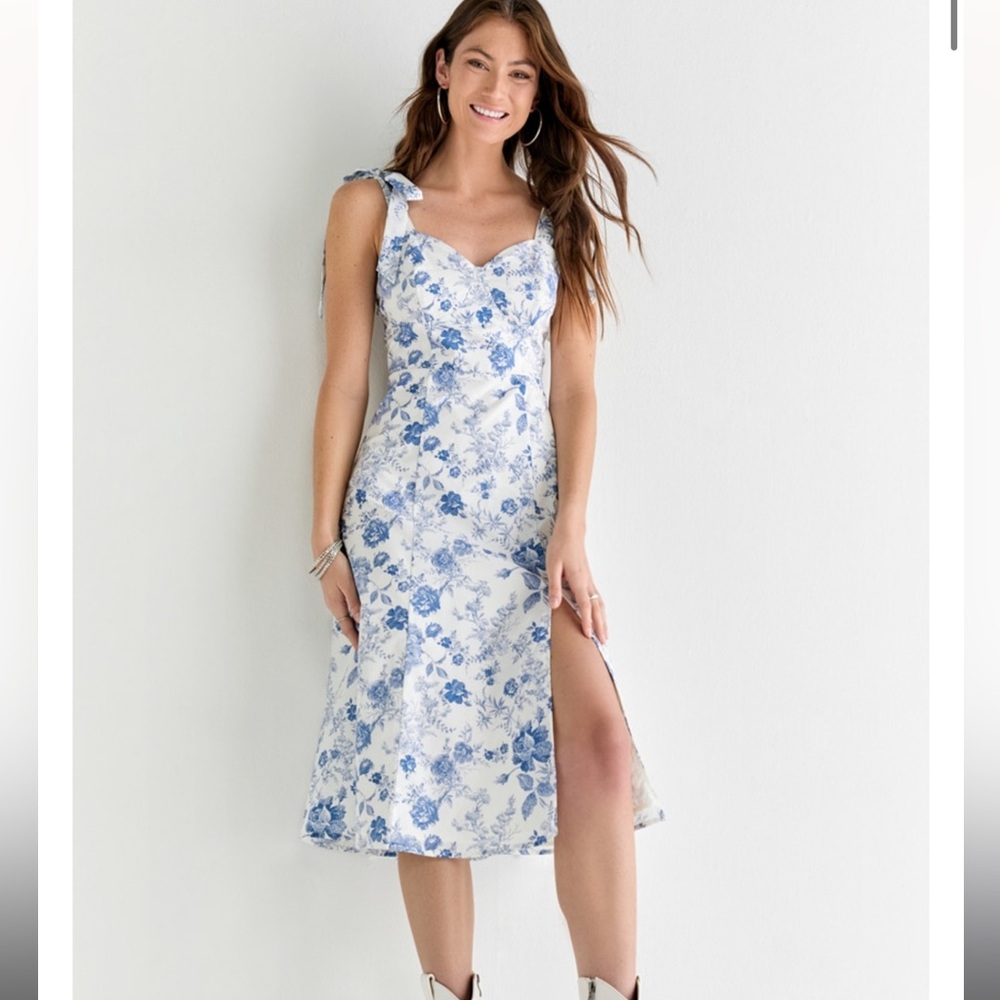 Francesca’s “Vinnie Postcard Print Midi Dress” NWT